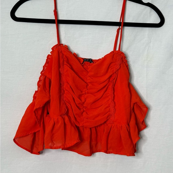 Red Ruffle off shoulder cropped top - Picture 5 of 8